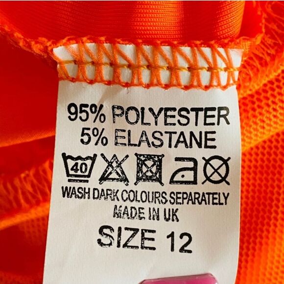 Femme Luxe Orange Strapless One Piece Bathing Suit Sheer Overlay NWT Size 12 - Picture 4 of 7